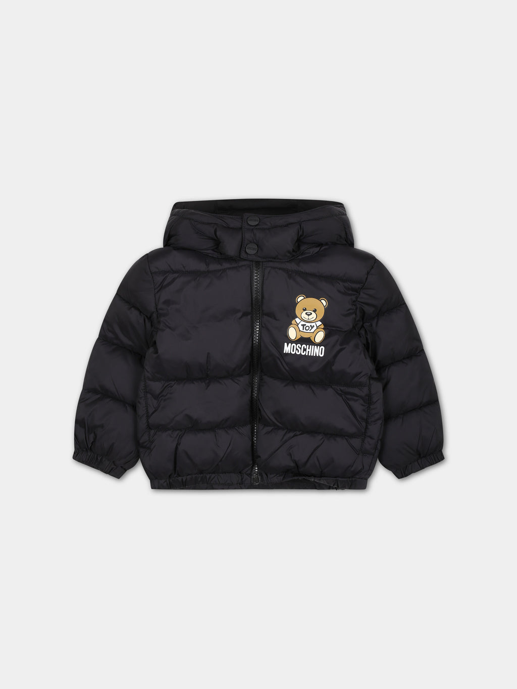 Black down jacket for babies with Teddy Bear and logo